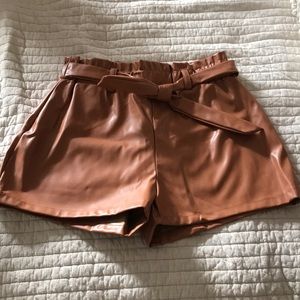 Brown faux leather shorts